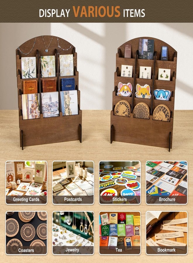 PUERSI Wooden Sticker Display Stand, Sticker Holder Display Organizer with 12 Pockets for Greeting Card, Postcard, Coaster, Bookmark, Brochure, Vendors, Retail, Brown - Image 5